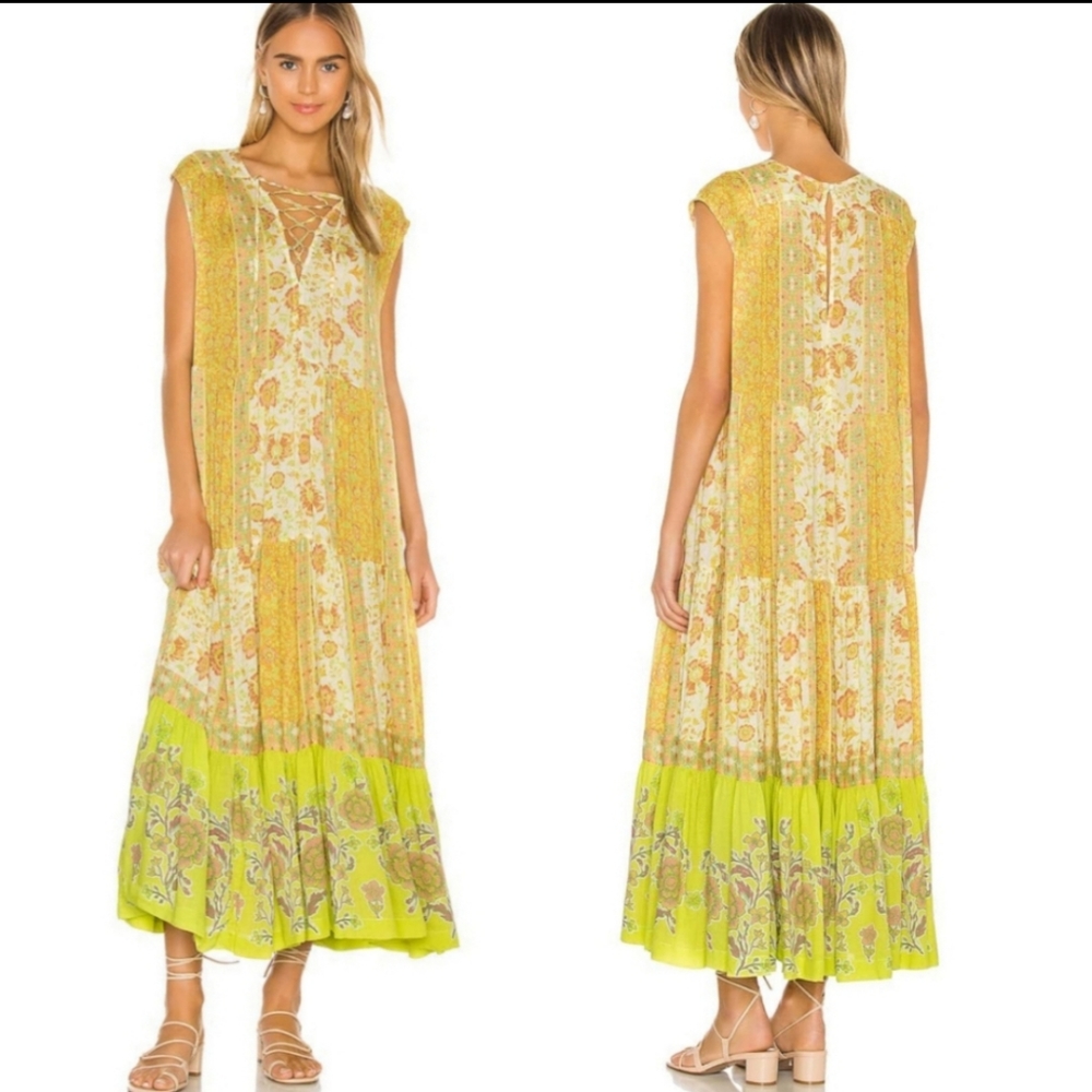 Free People Hanalei Bay Dress Maxi Flowy Mixed Floral Print Coconut Milk XS NWT - Picture 4 of 12